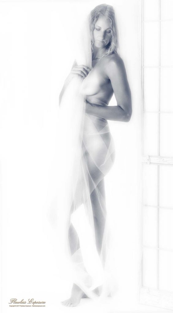 Implied nude with sheer fabric